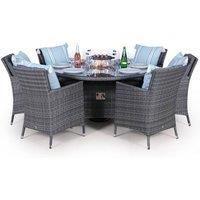 Thats Furniture Savannah Fire Pit 6 Seater Round Rattan Dining Set in Grey