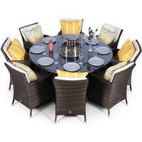 Thats Furniture Savannah Fire Pit 8 Seater Round Rattan Dining Set in Brown