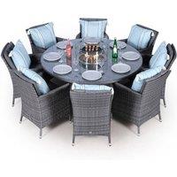 Thats Furniture Savannah Fire Pit 8 Seater Round Rattan Dining Set in Grey