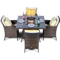 Thats Furniture Savannah Fire Pit 4 Seater Square Rattan Dining Set in Brown