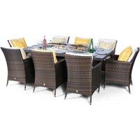 Thats Furniture Savannah Fire Pit 8 Seater Rectangle Rattan Dining Set in Brown