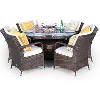 Thats Furniture Arizona Fire Pit 6 Seater Round Rattan Dining Set in Brown