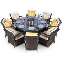 Thats Furniture Arizona Fire Pit 8 Seater Round Rattan Dining Set in Brown