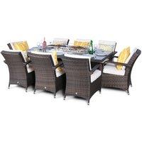 Thats Furniture Arizona Fire Pit 8 Seater Rectangle Rattan Dining Set in Brown