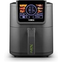 Tower T17166 AIRX 5L Digital Single Basket Air Fryer w/ A.I & Vortx Technology, 6 Cooking Pre-sets, Space Saving Design, 60 Minute Timer, 1500W, Grey