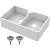 Balterley 2 Bowl Fireclay Butler Sink Stepped Weir Wastes 795x500x220mm in White
