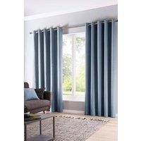 Fusion 'Sorbonne' 100% Cotton Light Filtering Plain Dyed Eyelet Curtains in Light Blue | Size: 229 cm width x 183 cm drop