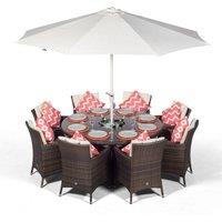 Thats Furniture Savannah Round 8 Seater Rattan Dining Set Ice Bucket Drinks Cooler in Brown
