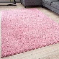 THE RUGS Pink Plain Soft High Pile Shaggy Rugs & Runners Living Room Bedroom | Size: 160 cm x 230 cm