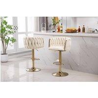 Hygrad Built to Survive Pair Of Velvet Bar Stools Luxury Breakfast Bar Stool Kitchen 360 Degree Swivel in Cream