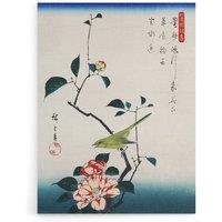 Artery8 Nightingale Japanese Vintage Bird Canvas Wall Art Print Hiroshige in Blue | Size: W18 x H24