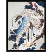 Artery8 Cranes On A Snowy Tree Framed Canvas Wall Art Print Katsushika Hokusai in Blue | Size: W24 x H32