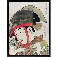 Artery8 Woman Dancer With Fan Framed Canvas Wall Art Print Utamaro Kitagawa in Green | Size: W18 x H24