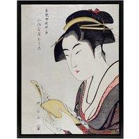 Artery8 Woman Portrait With Book Framed Canvas Wall Art Print Utamaro Kitagawa in Grey | Size: W12 x H16