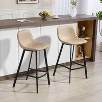 HOMCOM Bar Stools Set of 2, Bar Chairs with Back & Steel Legs in Light Brown