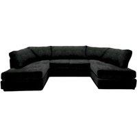 SNUG FURNITURE BIRMINGHAM LTD Ashton Full Back U Shaped Corner Sofa Chenille 6 Seater in Black