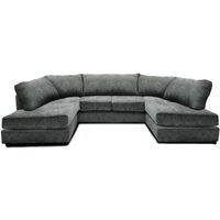SNUG FURNITURE BIRMINGHAM LTD Ashton Full Back U Shaped Corner Sofa Chenille 6 Seater in Grey