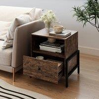 Costway 3-Tier Bedside Table with Drawer & Open Storage Shelf in Brown