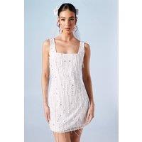 Coast Women's Sequin & Fringe Embellished Bridal Mini Dress in Ivory | Size: 10