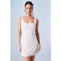 Coast Women's Sequin & Fringe Embellished Bridal Mini Dress in Ivory | Size: 12