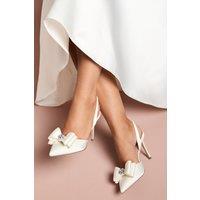 Coast Women's Bridal Collette Satin Embellished Bow Detail High Heel Slingback Court Shoes in White | Size: 8