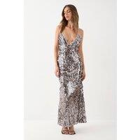 MissPap Women's Dense Teardrop Sequin Midaxi Dress in Gun Metal | Size: 12