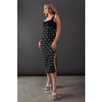 Warehouse Women's Premium Embellished Sequin Square Neck Midi Dress in Black | Size: 8