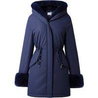 MODISHION Women's Polyester Coat with Faux Fur Hood in Navy | Size: Medium