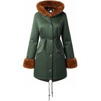 MODISHION Women's Mid-Length Hooded Coat with Drawstring Waist in Green | Size: XL