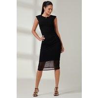 Jolie Moi Women's Mesh Shoulder Pad Bodycon Midi Dress in Black | Size: 16