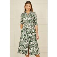 Yumi Women's Green Ikat Geo Print Midi Shirt Dress | Size: 12