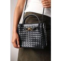 Where's That From Women's 'Luna' Woven Leather Tote Bag With Gold Detail in Black