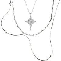 Spero London Women's Necklace Layering Set Beaded Twisted & Northern Star in Silver