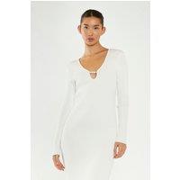 Shnoo Women's Flared Skirt Knitted Maxi Dress in Off-White | Size: 10