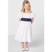 Roco Girl's Prim - White / Navy Taffeta Junior Bridesmaid Dress | Size: 4 Years