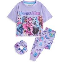 Monster High Girl's Short Sleeve Long Leg Pyjama Set | Purple | Official Merch | Size: 4-5 Years
