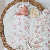 Minky Myles Girl's Newborn Baby Floral Blanket With Headband Swaddle Set in White | Size: 0-12 m