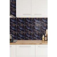 Living and Home 10pcs Blue Black Gold Marble Peel and Stick PVC Wall Tile Sticker, 40x40cm | Size: 40x40 cm