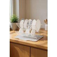 Living and Home 2-Tier Foldable Countertop Dish Drying Rack with Drip Tray in White