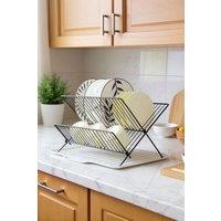 Living and Home 2-Tier Foldable Countertop Dish Drying Rack with Drip Tray in Black