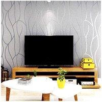3D Wave Curved Embossed Wallpaper for Living Room & Bedroom, 9.5x0.53m in Grey