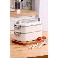 Living and Home 2 Layer Stackable Bento Lunch Box with Handle & Cutlery in White
