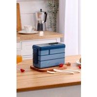Living and Home 3-Layer 1450ML Plastic Bento Lunch Box 4-Compartment Stackable Food Container with Cutlery in Blue