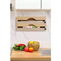 Living and Home 2-tier Wall Mounted Bamboo Wrap Dispenser with Cutters in Brown