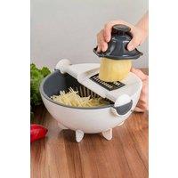 Living and Home Multi-Function Vegetable Grater Set 7 Blades with Drain Basket, Peeler Food Slicer Chopper Cutter in White