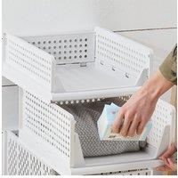 Living and Home 2Pcs Wardrobe Layered Trousers Clothes Storage Box Partition Classification Basket in Off-White