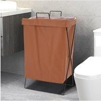 Living and Home Collapsible PU Leather Laundry Hamper with Metal Frame in Brown