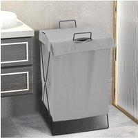Living and Home Bathroom Collapsible PU Leather Laundry Hamper with Metal Frame Grey