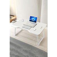 Living and Home Foldable Laptop Bed Desk with Storage Drawer Tablet Slot Cup Holder in White