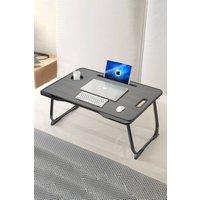 Living and Home Foldable Laptop Bed Desk Table with Storage Drawer Tablet Slot Cup Holder in Black